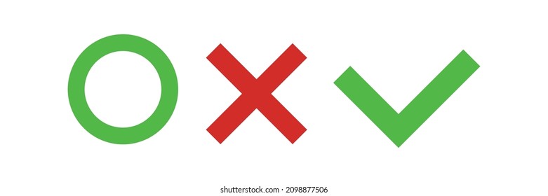 Un conjunto de iconos con un círculo, una cruz y una marca de verificación. Vectores.