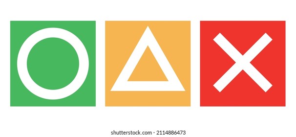 Eine Reihe von Symbolen mit Kreis, Dreieck und Kreuz. Vektorgrafik.