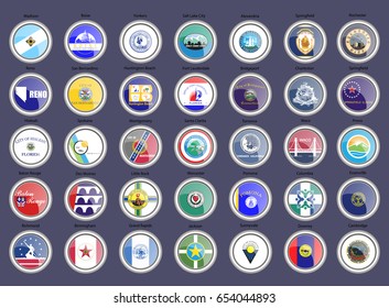 Set of icons. Cities of the USA flags.  