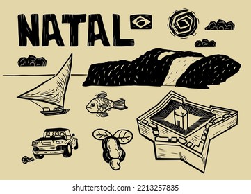 Set of icons of the city of Natal in Brazil.