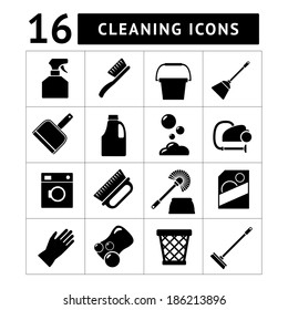Set icons of cleaning isolated on white. Vector illustration