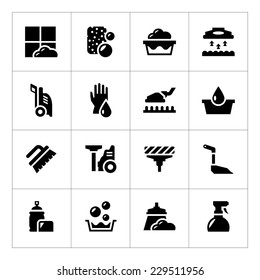 Set icons of cleaning isolated on white. Vector illustration