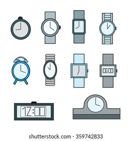Set icons clock of different colors on a white background