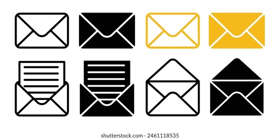 set of icons of closed and open emails. web mail sign. newsletter envelop vector symbol. read and unread email icon collection.