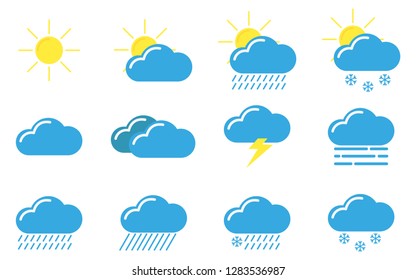 Set icons cloud weather on white background, vector