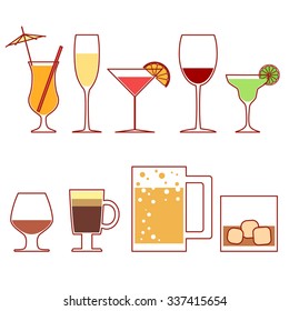 Set icons of cocktails in line style. Vector clip-art illustration on a white background.