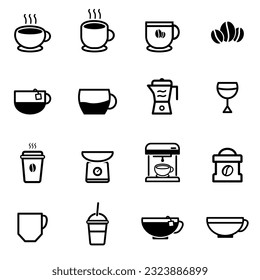 set icons coffee cup, coffee drink in cafe  