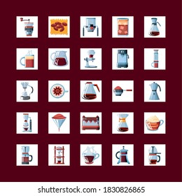 set of icons with coffee preparation methods vector illustration design