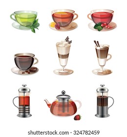 Set of icons of coffee, tea and sweets