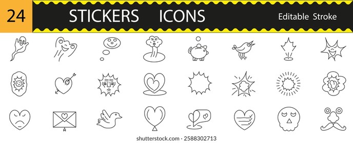 set of icons, collection, stickers, editing strokes