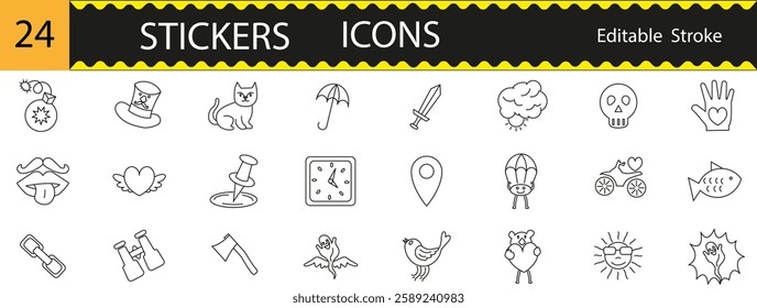 set of icons, collection, stickers, editing strokes