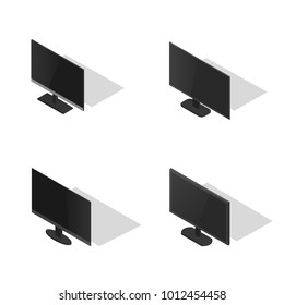 Set of icons, collection of various computer monitors, isolated on white background. Element design of digital devices. Flat 3d isometric style, vector illustration.