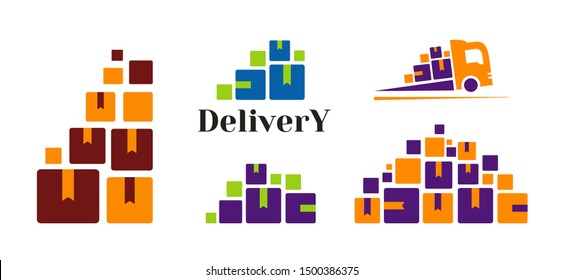 Set of icons with color boxes for moving. Vector illustration isolated on white background.