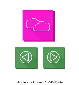 Set of icons in color frame with cloud and left and right arrows