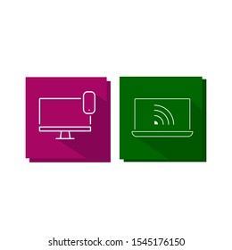 Set of icons in color frame with computer with smartphone and computer wifi sign