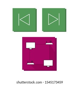 Set of icons in a colored frame with media player buttons and wi-fi internet technology