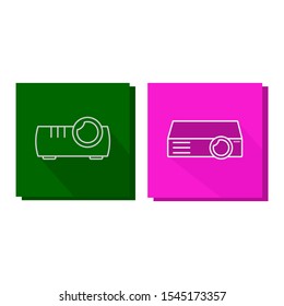 Set of icons in a colored frame with projectors.