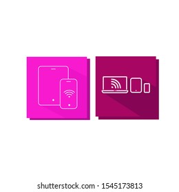 Set of icons in a colored frame with tablet, smartphone, wifi singal
