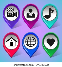 Set of icons or colored markers with symbols 2. Social network design. Mark of entertainments. Vector design EPS 10