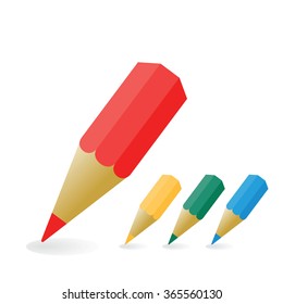  Set of icons colored pencils isolated on white background, vector illustration