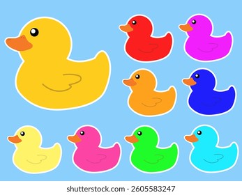 Set of icons colorful duck stickers
Vector set of duck stickers of different colors