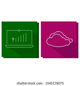 Set of icons in a colorful frame with laptop, mobile signal and cloud with shadow.