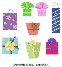 Set of icons with colorful gift wrap
