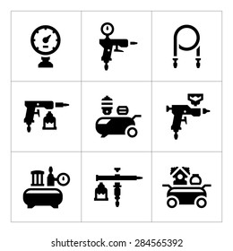 Set Icons Of Compressor And Accessories Isolated On White. Vector Illustration