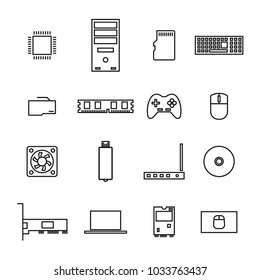 Set of icons computer devices and accessories of thin lines, isolated on white background, vector illustration.