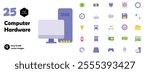 Set Icons of Computer Hardware Components Flat Style