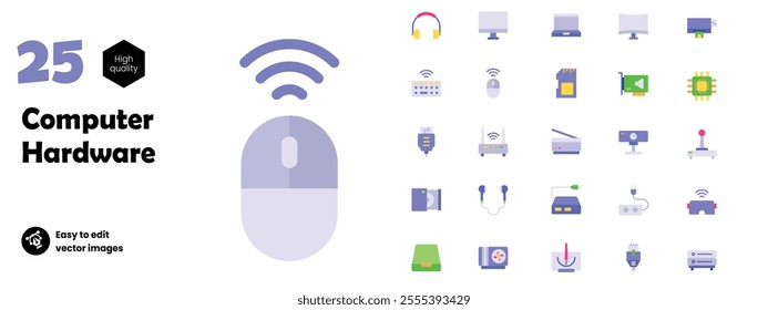 Set Icons of Computer Hardware Components Flat Style