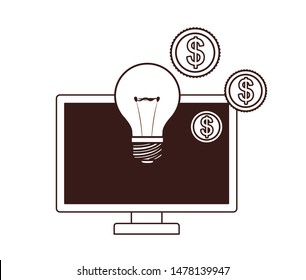 set of icons with computer screen in white background