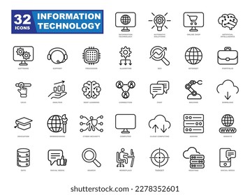 Set of icons with computer technology.