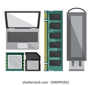 set icons computer, usb and motherboard