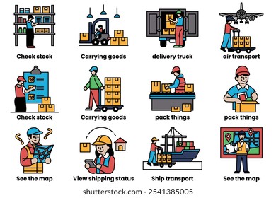 Set of icons in the concept of warehouse and storage in line style