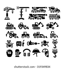 Set icons of construction equipment isolated on white. Vector illustration