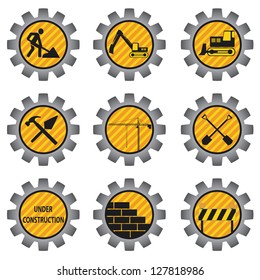 Set of icons with construction theme on the white background.