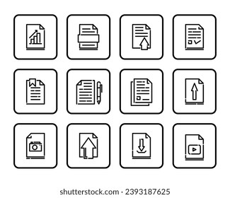 A set of Icons, containing 12 perfect documents. Editable