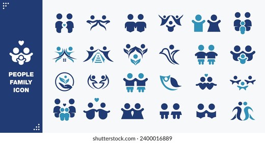 Set of icons. Contains group, family, human, team, community, friends, population, teamwork and senior icons.