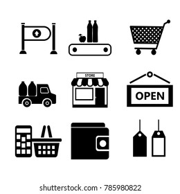 Set of icons. Contains icons such as a store icon, delivery, a shopping bag, a sale, a wallet.