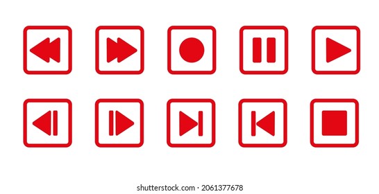 A set of icons for controlling the player, a square-shaped red fill with rounded corners, illustration