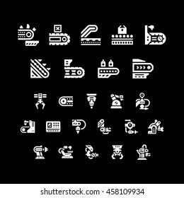 Set icons of conveyor and robotic industry