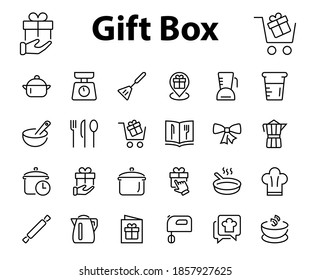 Set of icons for cooking and kitchen, vector lines, contains icons such as a knife, saucepan, boiling time, mixer, scales, recipe book. Editable stroke, perfect 480x480 pixels, white background.