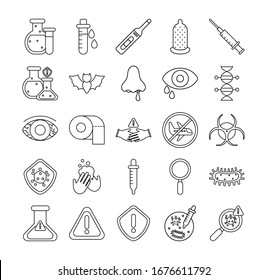 set of icons corona virus, line style icon vector illustration design