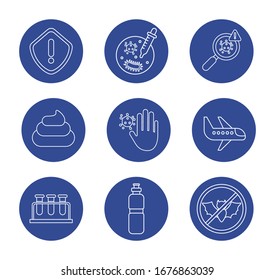 set of icons corona virus, line block style icon vector illustration design
