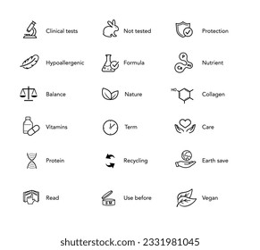 Set of icons for cosmetic design. Vector illustration isolated on white background. Ready for your design. EPS10.