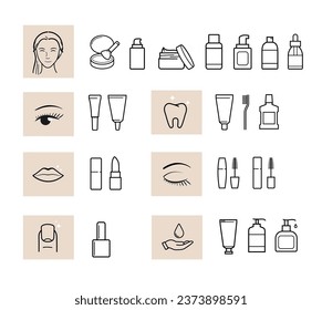 Set of icons for cosmetic design. Vector illustration isolated on white background. Ready for your design. EPS10.