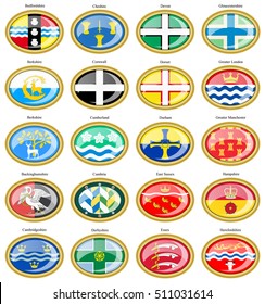 Set of icons. Counties of England flags. 3D.    