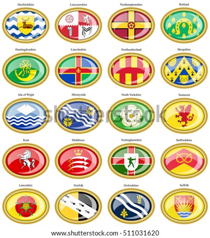 Set of icons. Counties of England flags. 3D.    