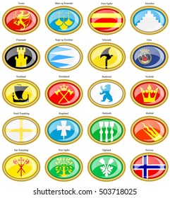 Set of icons. Counties of Norway flags.   